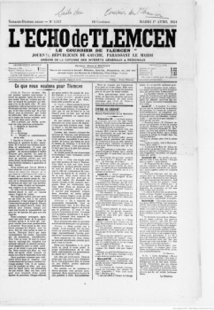 L'Écho de Tlemcen N° 1 du 04/04/1924